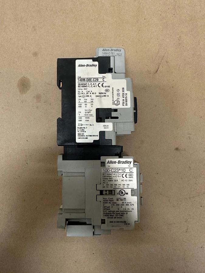 Used Allen Bradley 140M-D8E-C20 Ser C Circuit Breaker w/ 100-C23*10 Contactor
