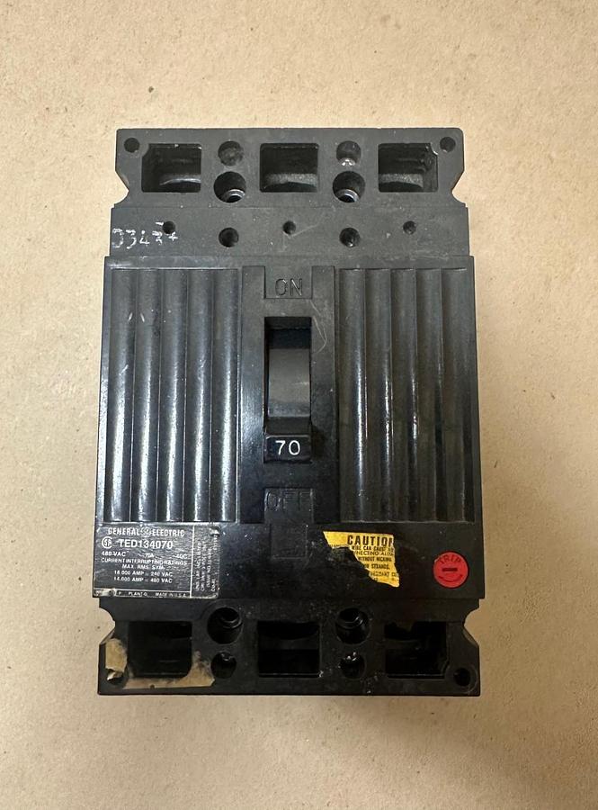 Used General Electric TED134070 70A 3 Pole Circuit Breaker