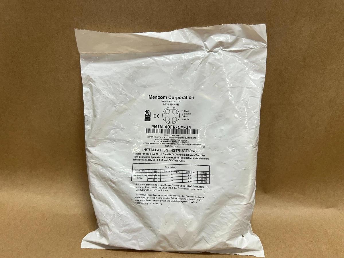 Used Mencom Corporation PMIN-40FR-1M-34 Power Receptacle, 40A, 600VAC *NEW*
