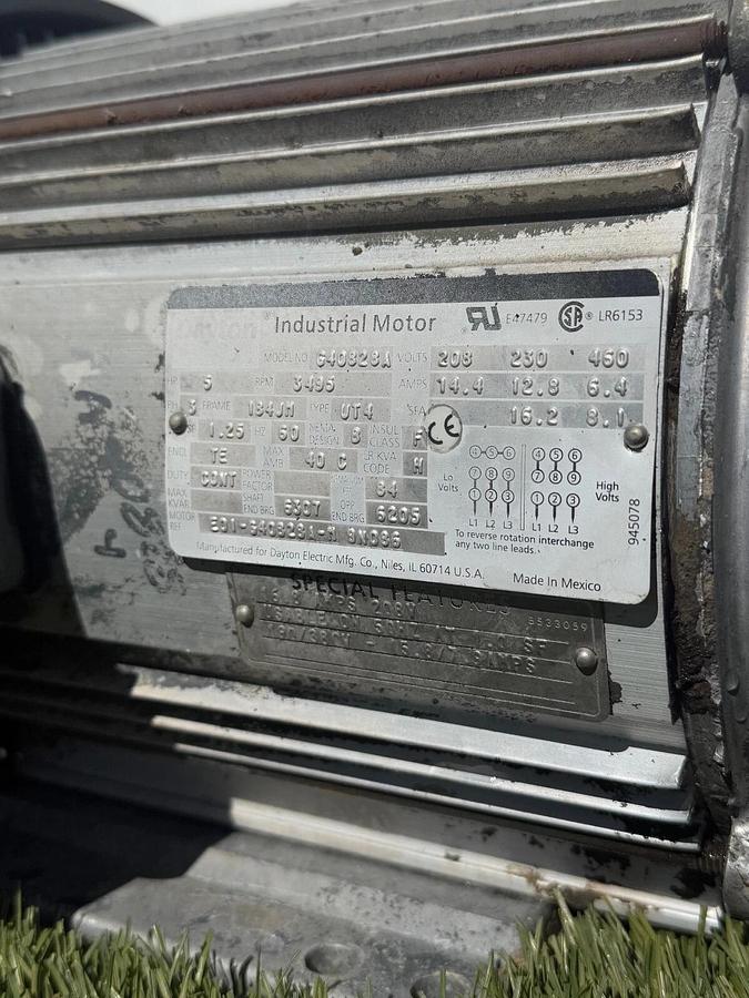 Used Dayton G40828A Industrial Motor, 5HP, 3495RPM, 230/460V, 3Ph, 184JM, 60Hz