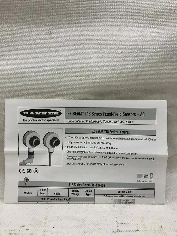 Banner Engineering T18AW3FF50 6.5' cable