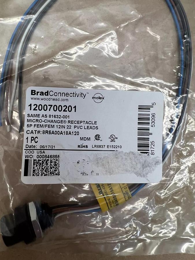 Used Brad Connectivity 8R5A00A18A120 Micro-Change Receptacle 5P FEM/FEM, 12in