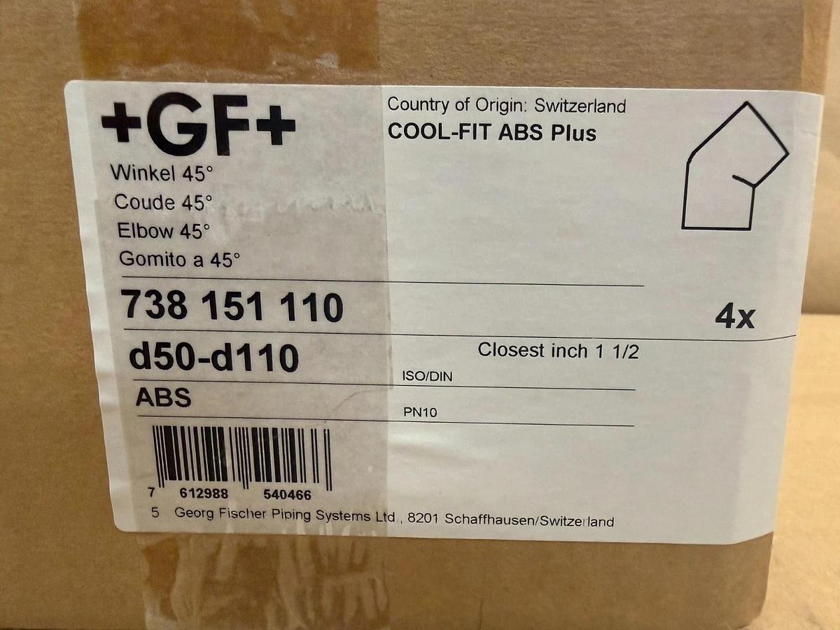 Used Georg Fischer Cool-Fit ABS Plus Elbow 45° 738 151 110 (Qty 4) *FACTORY SEALED*