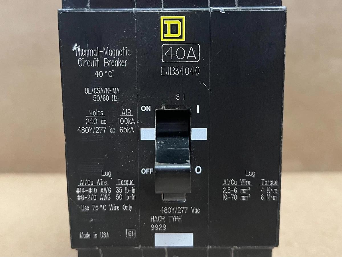 Used Square D EJB34040 Thermal-Magnetic 40A, 3 Pole Circuit Breaker