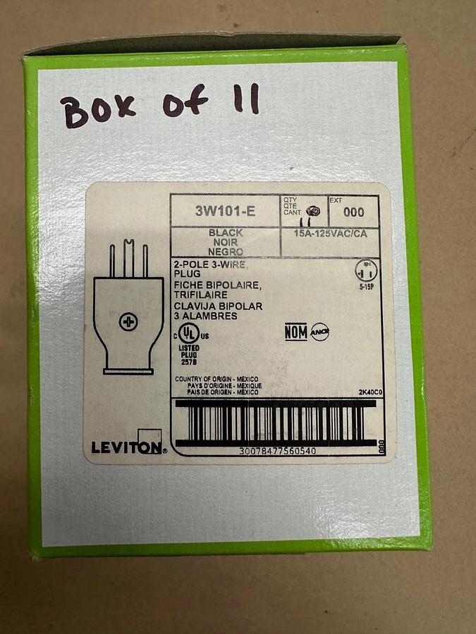 Used Leviton 3W101-E 2 Pole 3 Wire, Plug - Box of 11