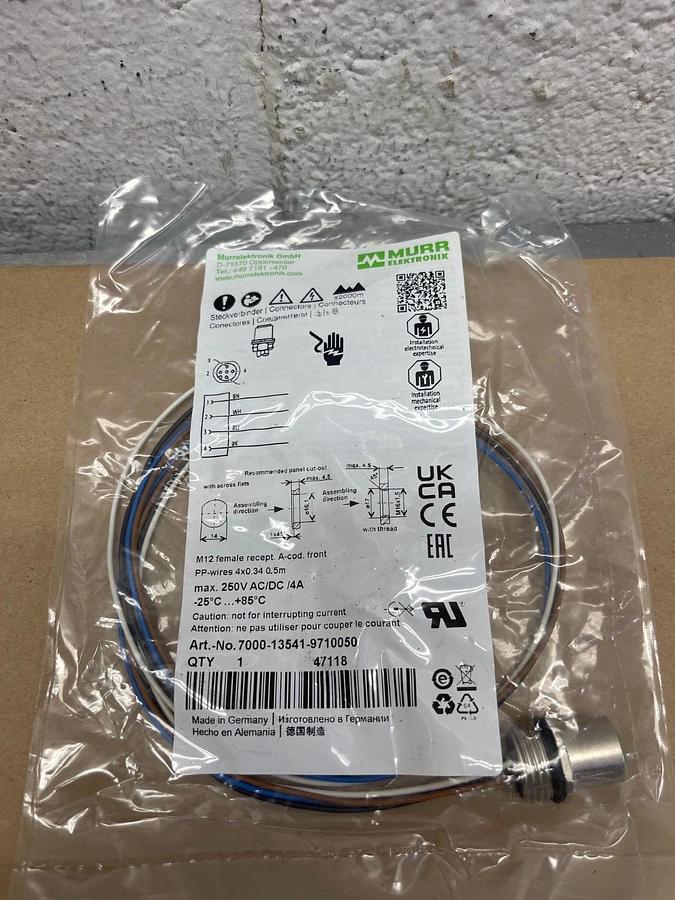 Used Murr Elektronik 7000-13541-970050 M12 Female Recept. a-cod. Front *NEW*