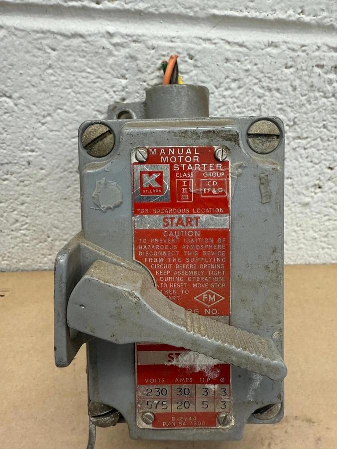 Used Killark XSX-53 Manual Motor Starter, 230/575V, 30A, 5HP Max