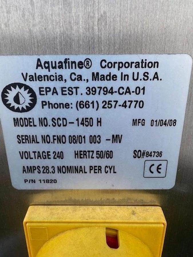 Used Aquafine SCD-1450 H Chlorine Destroyer Unit w/ SCD-1750 Cylinder