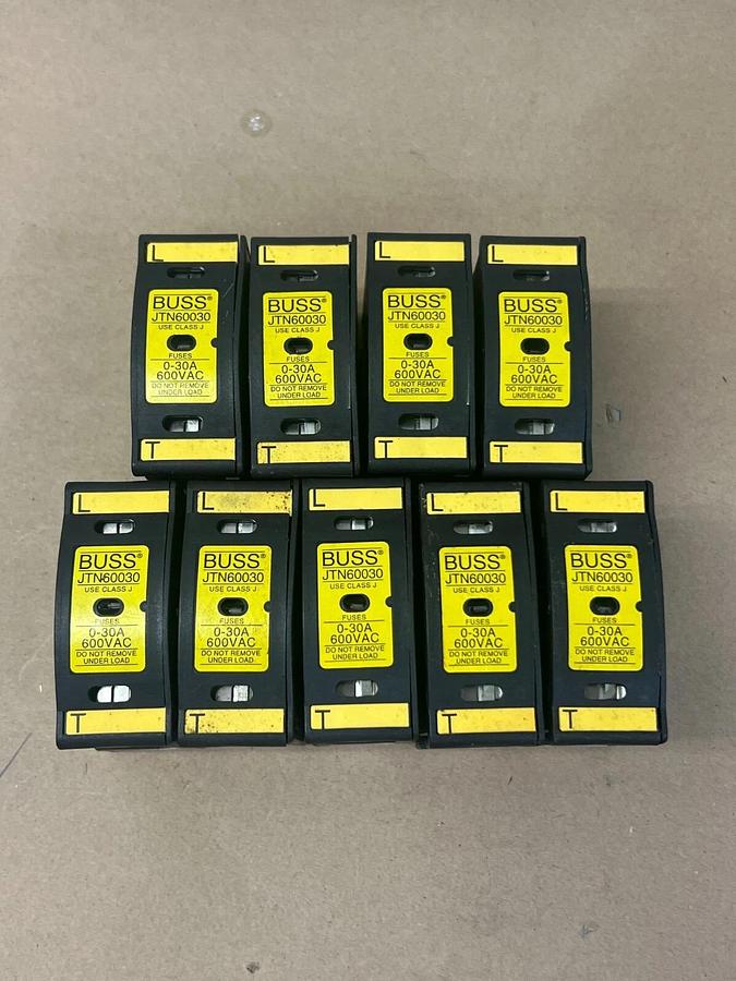 Used BUSS JTN60030 0-30A, 600 VAC, Fuse Holder - Lot of 9