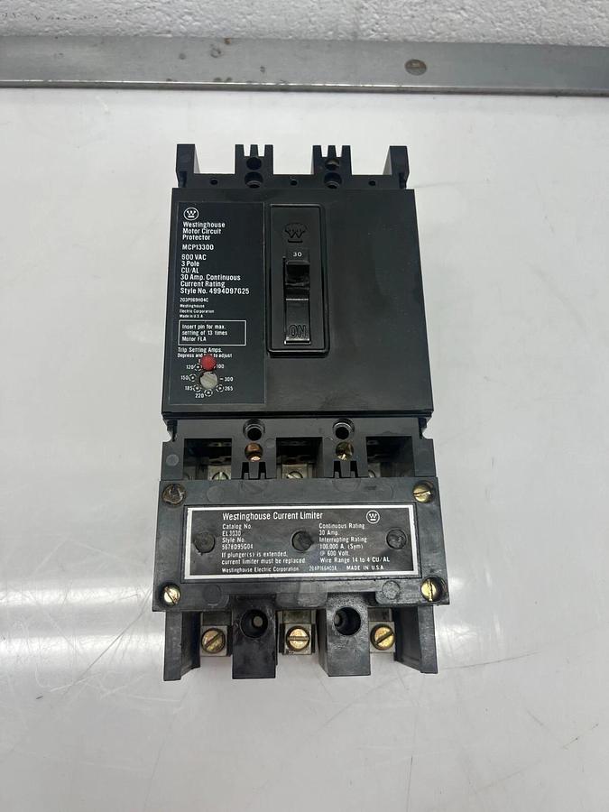 Used Westinghouse MCP13300 Motor Circuit Protector 3 Pole, 600 VAC
