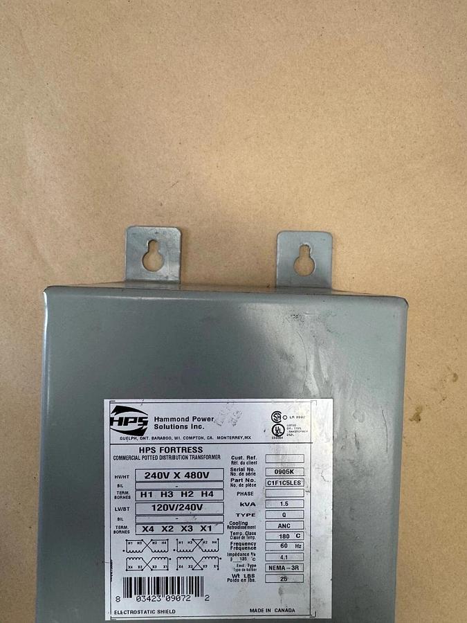 Used Hammond Power Solutions C1F1C5LES HPS Transformer 1.5 kVA
