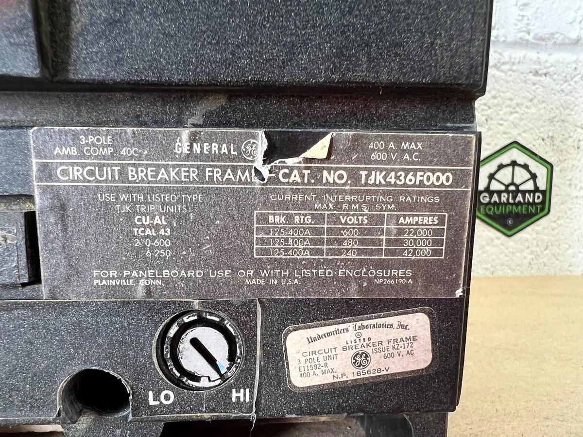 Used General Electric TJK436F000 Circuit Breaker 600VAC, 3 Pole 400A
