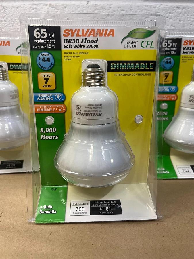 Used Sylvania BR30 Flood Soft White 2700K Dimmable Bulb - Lot of 3
