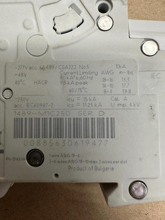 Used Allen Bradley 1489-M1C250 Circuit Breaker 1 Pole *NEW*