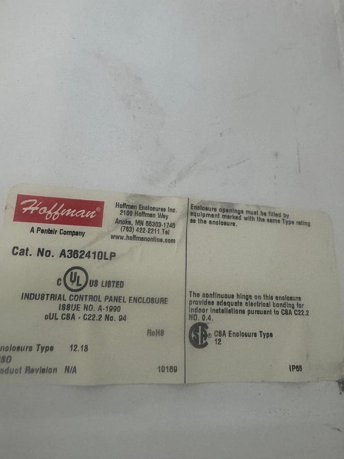 Used Hoffman A362410P 36”x24”x10” Wall Mount Enclosure