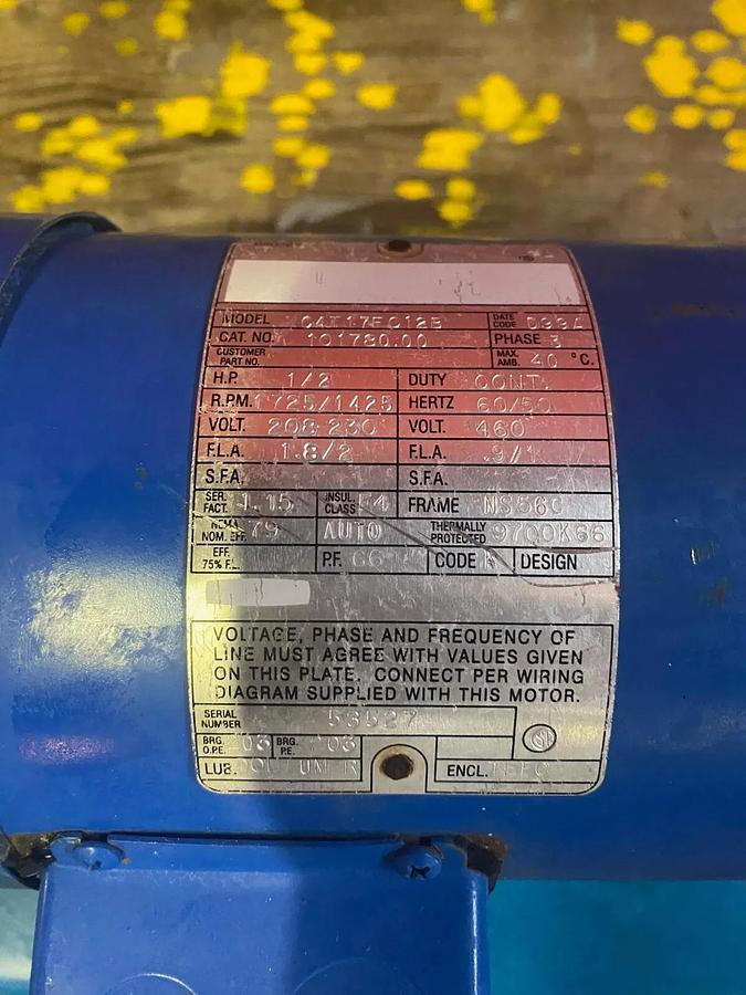 Used Centrifugal Motor Pump w/ Marathon 0.5HP, 1725 RPM, 3 Phase AC Motor