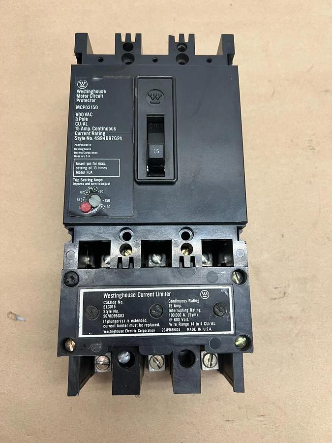 Used Westinghouse MCP03150 Motor Circuit Protector 3P, 600VAC, 15A