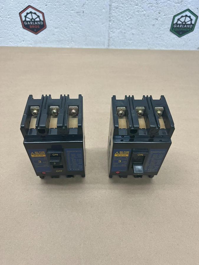 Used Mitsubishi NF30-SS 3A No-Fuse Breaker - Lot of 2