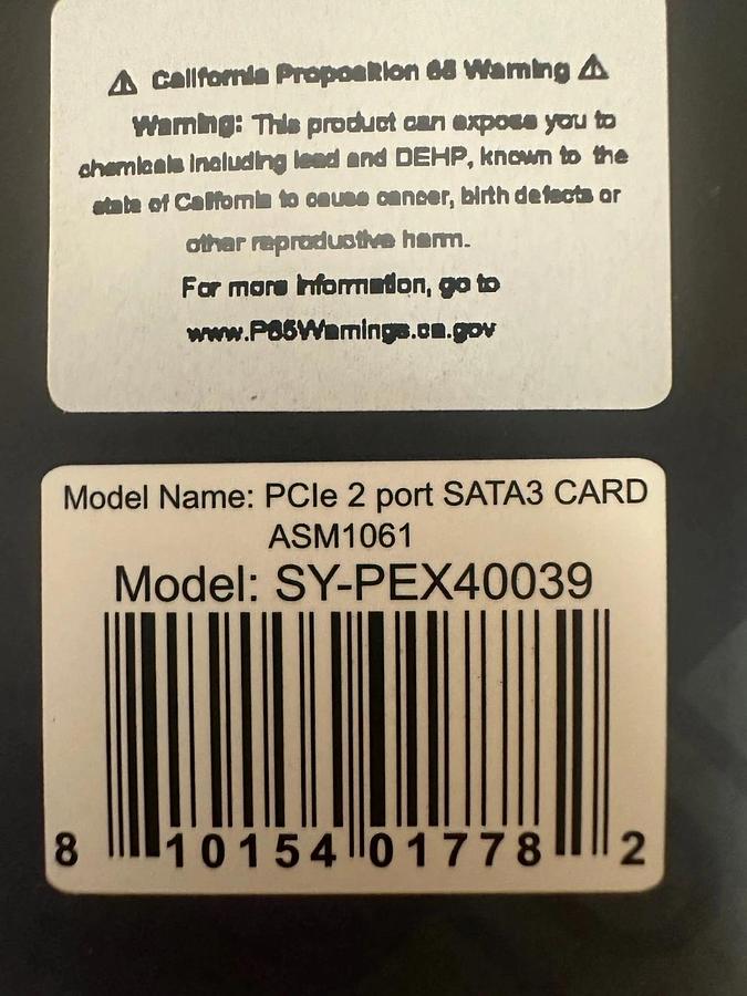 Used IOCREST SY-PEX40039 PCI-Express 2-Port SATA 3 Controller Card *NEW*