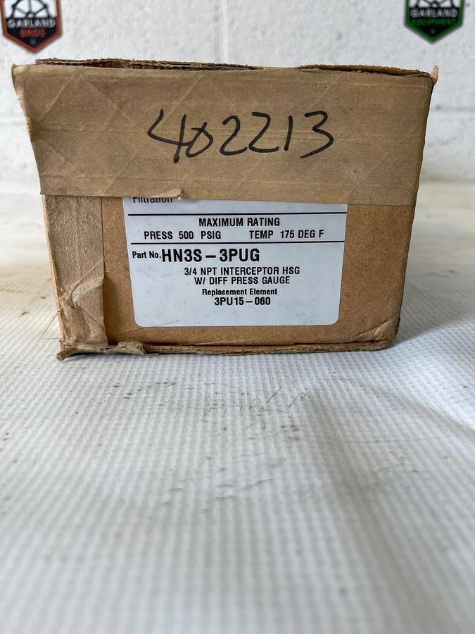 Used Parker HN3S-3PUG, 3/4 NPT Interceptor HSG w/ Diff Press Gauge