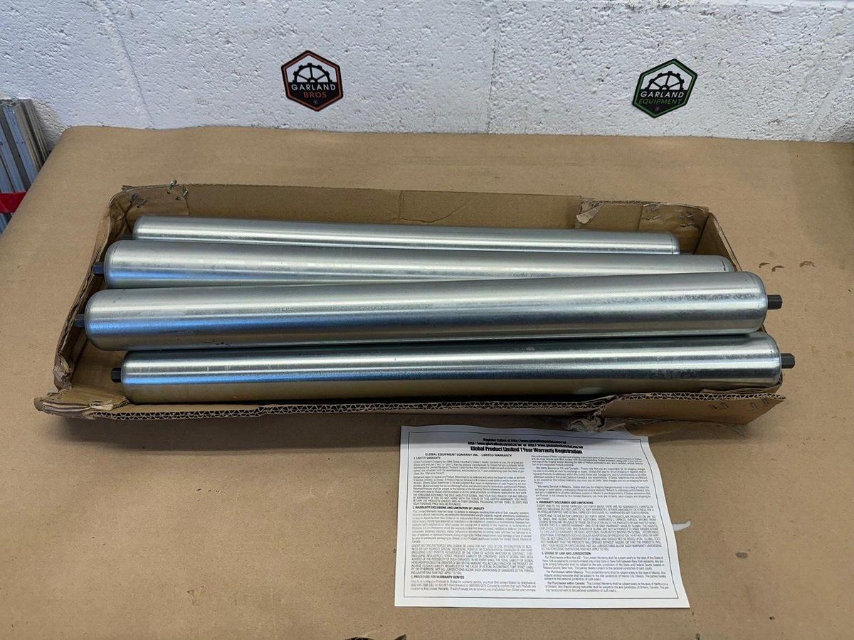 Used Global Industrial 293181 21” Roller, 1.9” Diameter, Galvanized Steel, Lot of 6