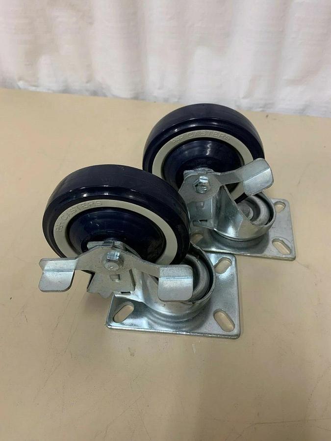 P&H Blue 4”x1 1/4” Swivel Caster Wheels 2 w/ Lock and 2 w/o Lock and Top Plate