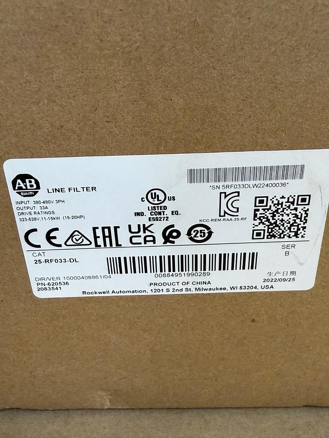 Used Allen-Bradley 25-RF033-DL, Line Filter, Series B, 33 Amps, 380/480 VAC