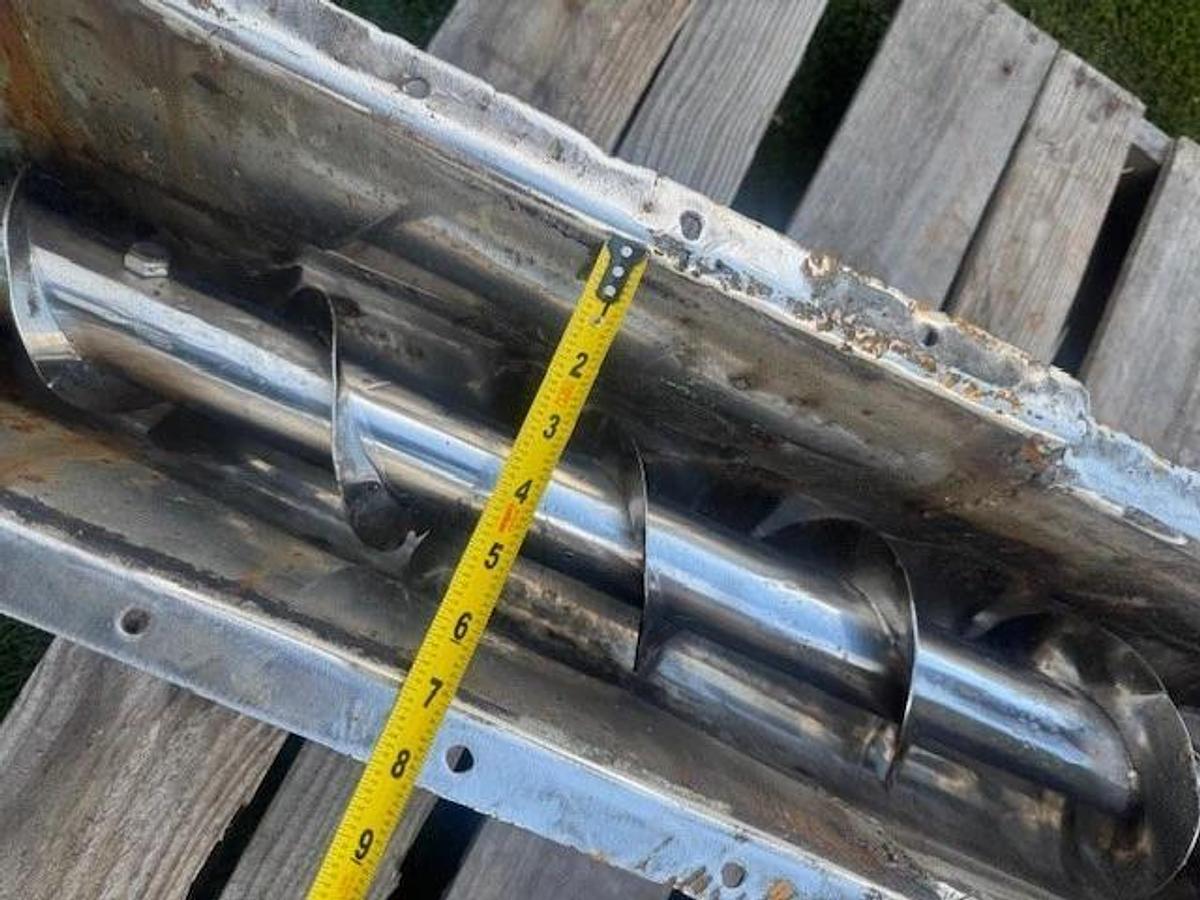 Used Painted SS Auger 48” L, 6” Stick, 7” Trough 6" Flights, 25.6:1 Ratio Gearbox