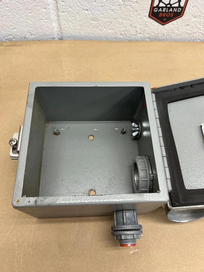 Used 6” x 6” Conduit Box, On and Off Switch, 4” Deep