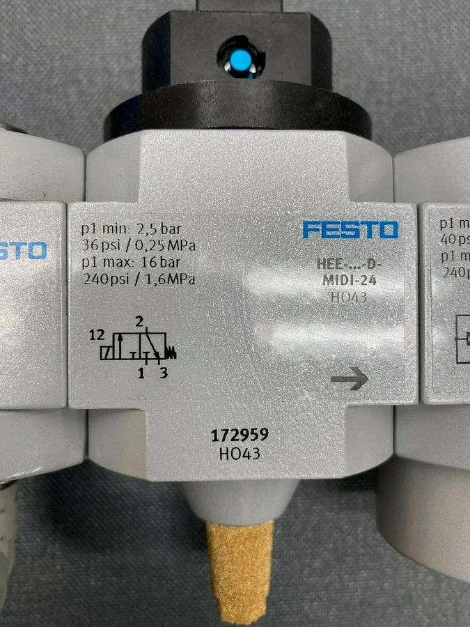 Used Festo LFR-D-7-MIDI Micro Filter w/ Regulator and 4 Additional Festo Attachments