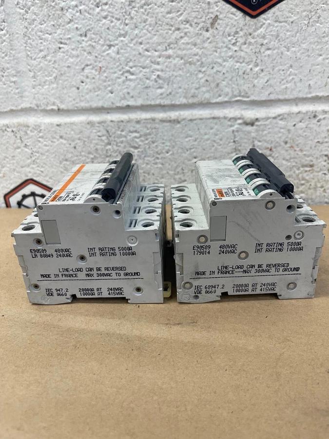 Used Merlin Gerin C60N, Multi 9, 20A-Type D, 480 VAC Circuit Breaker - Lot of 2