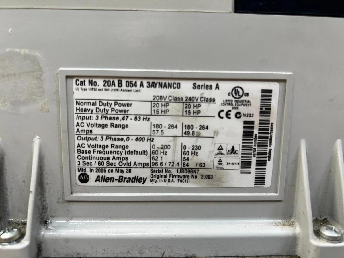 Used Allen Bradley 20AB054A3AYNANC0 Series A PowerFlex AC Drive