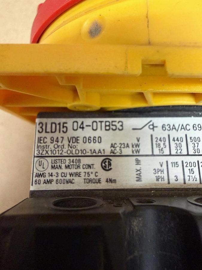 Used Siemens 3LD15 04-0TB53 Industrial Main Switch