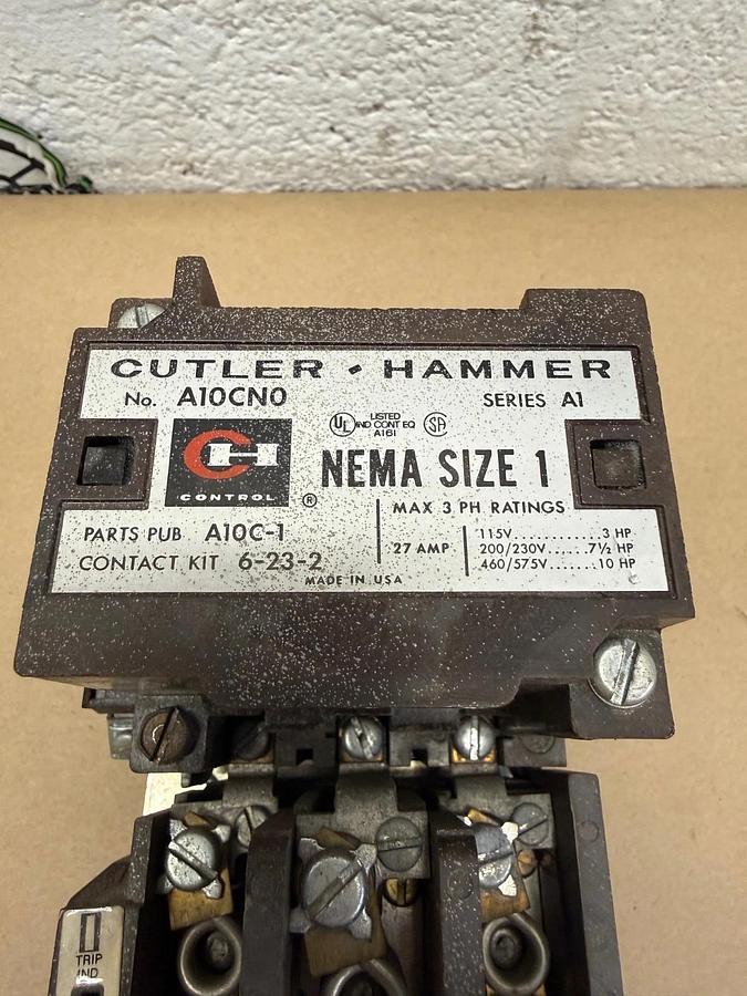 Used Cutler-Hammer A10CN0 NEMA Size 1 Starter, Series A1, 27A