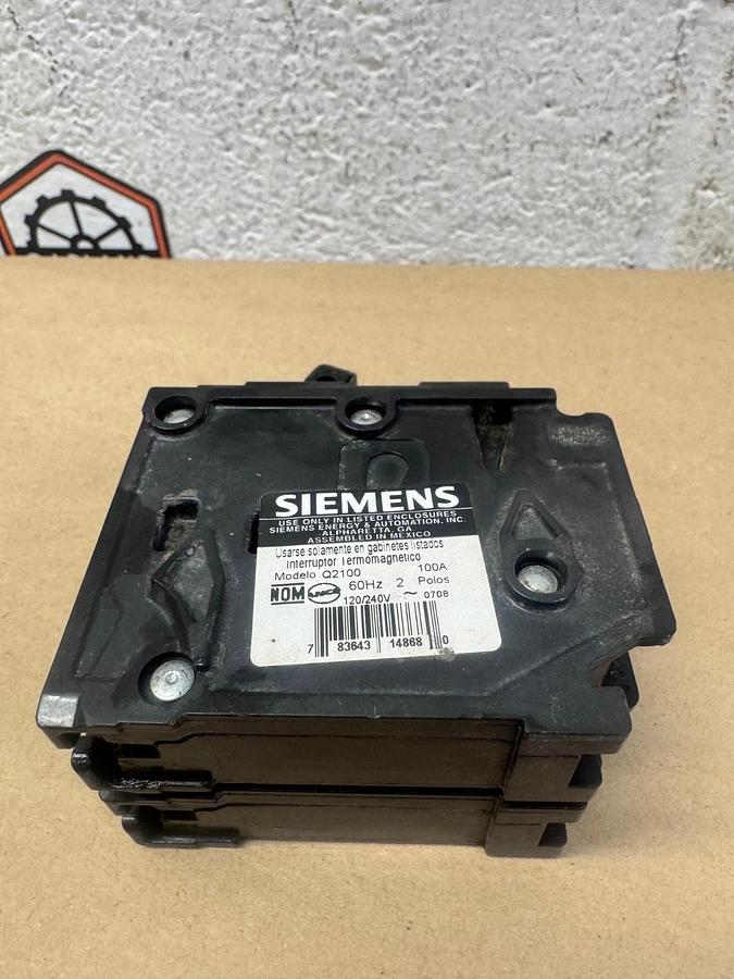 Used Siemens Q2100 2 Pole 100A Circuit Breaker
