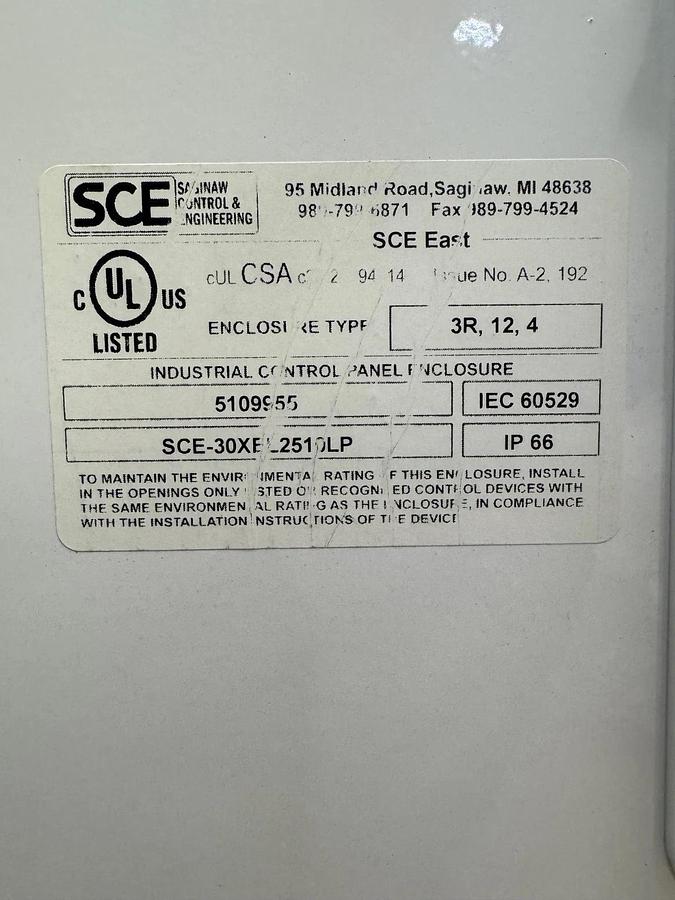 Used Saginaw SCE-30XEL2510LP Enclosure *NEW*