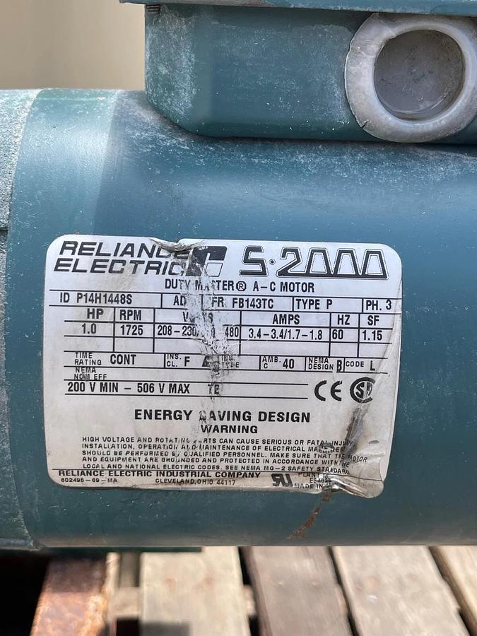 Used Reliance Electric P14H1448S Duty Master A-C Motor w/ Dodge Tigear Gear Reducer