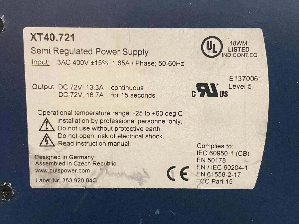 Used Puls XT40 Power Supply XT40.721 3AC 400V