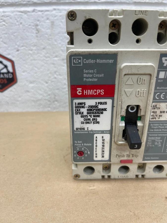 Used Cutler-Hammer HMCPS003A0C Motor Circuit Protector Ser C 3A 3 Poles 600VAC-250VDC
