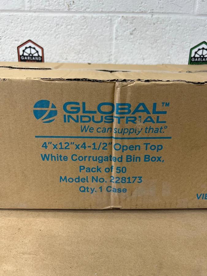 Global Industrial 228173 4”x12”x4-1/2” Open Top White Corrugated Bin Box Qty 50