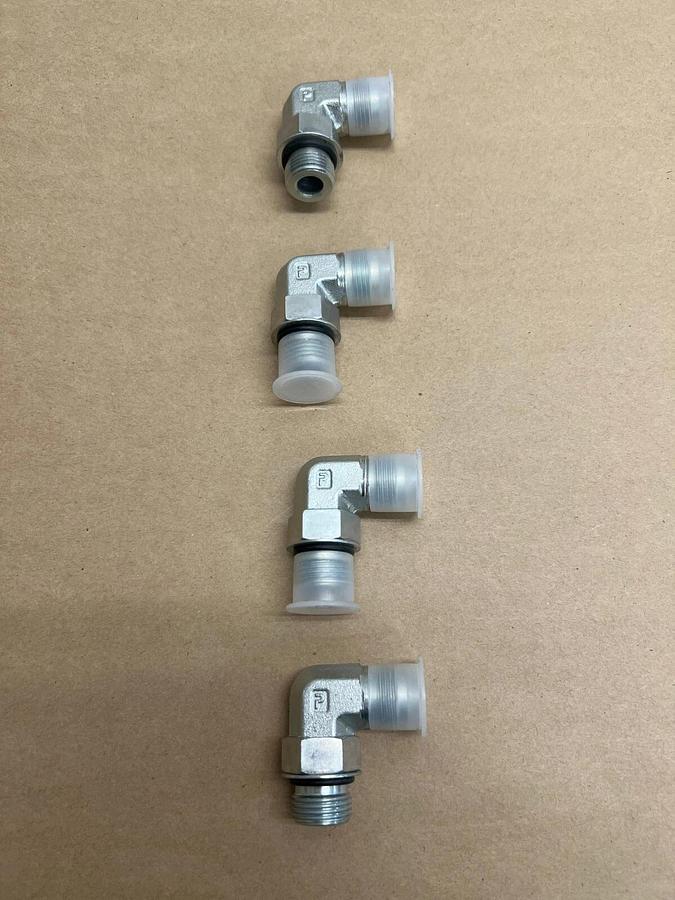 Used Parker SK1119 (x2), SK0819, SK0719 Hydraulic Elbow Connectors - 4 Total Pieces