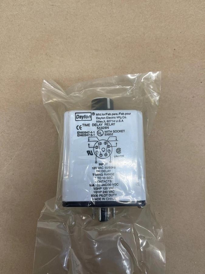 Used Dayton 5X828N Time Delay Relay, 120 VAC, 0.1-10 Sec, 10 A