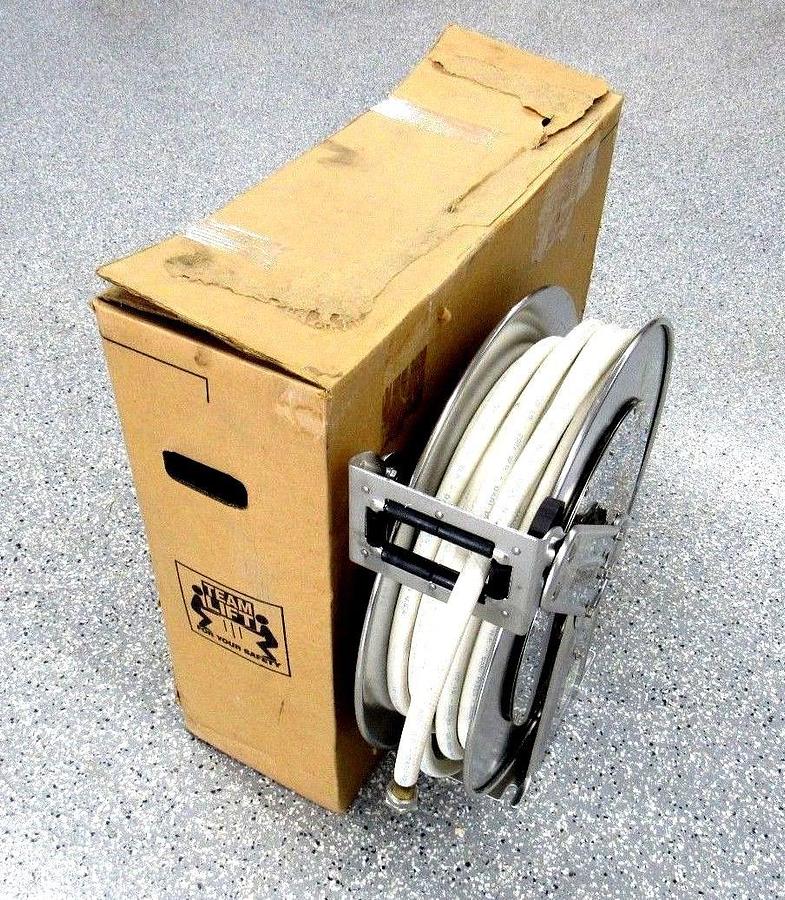 Used Lincoln Air/Water Hose Reel Assembly 50' x 1/2" Retractable Hose Reel 269