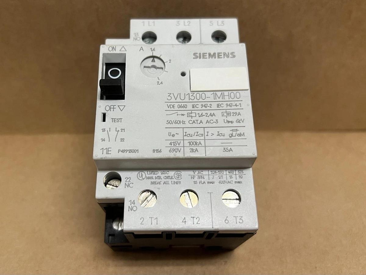 Used Siemens 3VU1300-1MH00 29A, 3P Motor Protection Circuit Breaker - Lot of 2