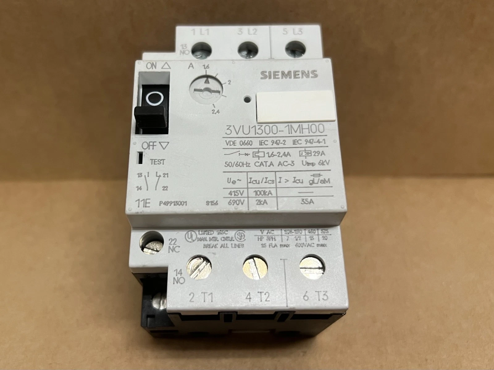 Used Siemens 3VU1300-1MH00 29A, 3P Motor Protection Circuit Breaker - Lot of 2