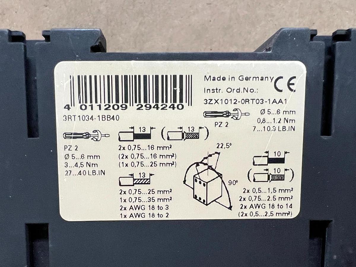 Used Siemens 3RT1034-1BB40 SIRIUS 3R Contactor w/ 3RH1921-1MA11 Auxiliary Contact