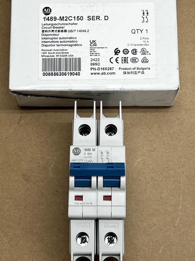 Used Allen Bradley 1489-M2C150 Ser D Circuit Breaker 2 Pole 15A *NEW*