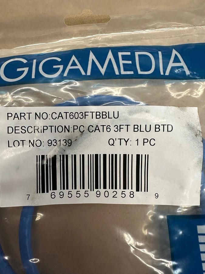 Used Gigamedia CAT603FTBBLU PC CAT6 3FT BLU BTD - Lot of 2 *FACTORY SEALED*