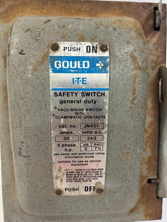 Used Gould JN421 General Duty Safety Switch (ITE) ( 30 amps, 240 volts)