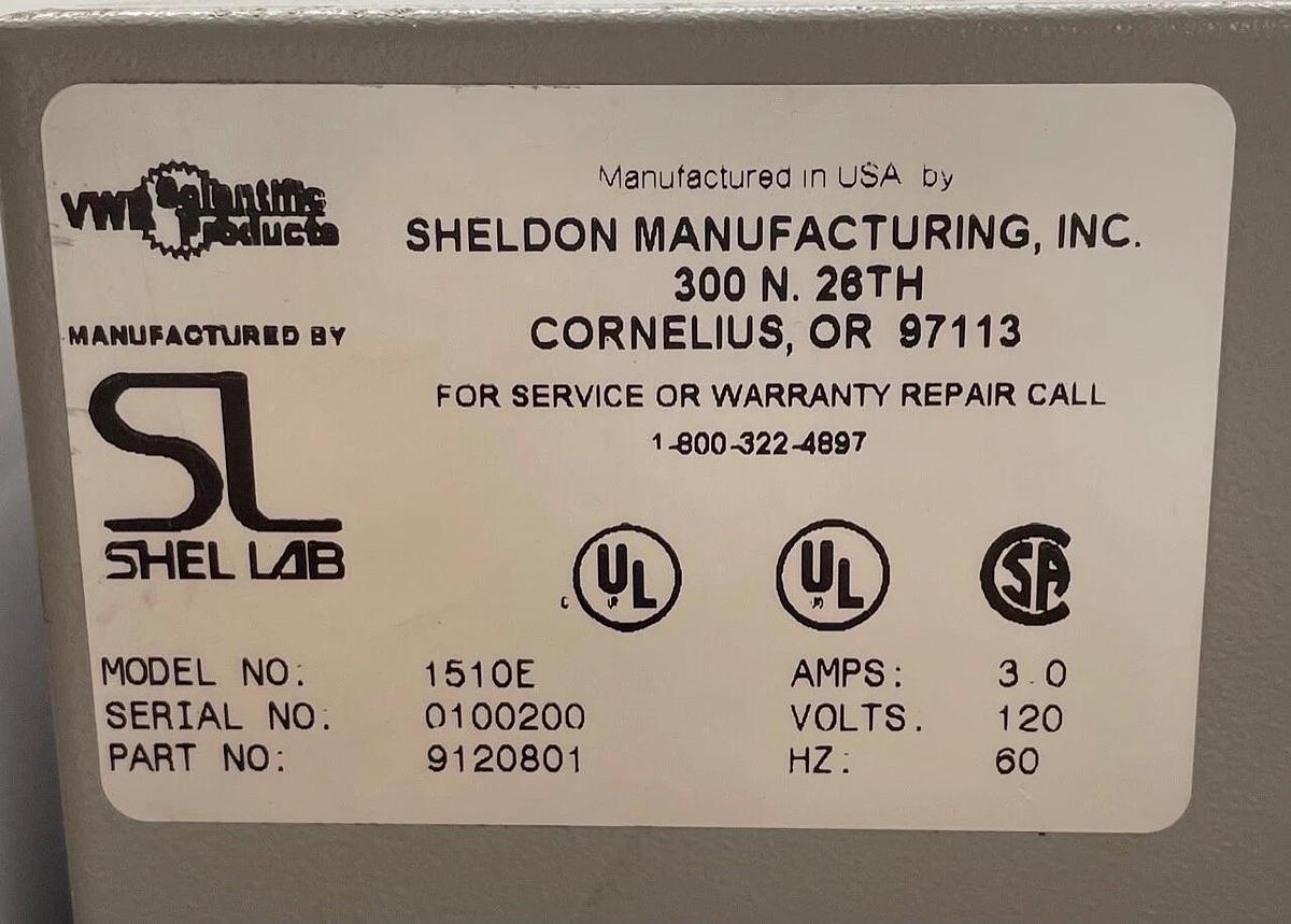 Used Sheldon VWR 1510E Incubator, 3.0 Amps, 120 Volts, 60 Hz